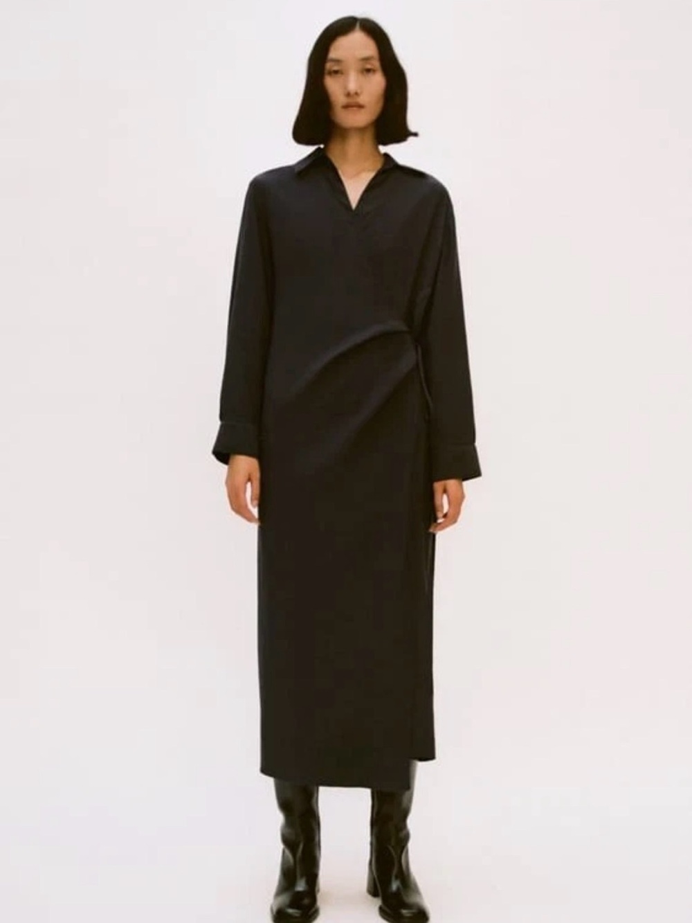 ZARA Anthracite grey WRAP SHIRTDRESS ZW COLLECTION SIZE SMALL